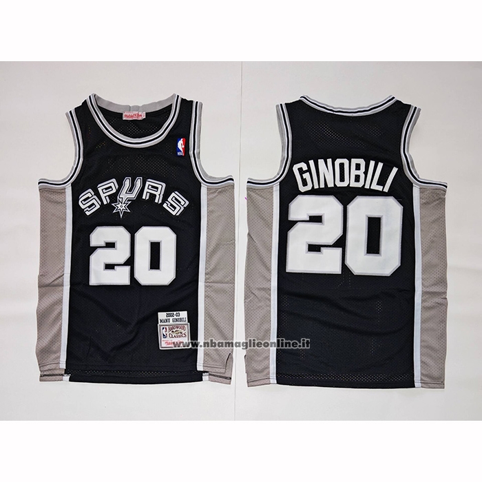Maglia San Antonio Spurs Manu Ginobili No 20 Mitchell & Ness 2002-03 Nero